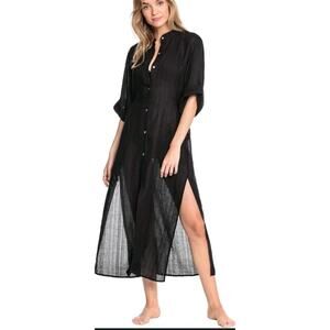 Robin Piccone “Michelle” Black Sheer Button-Front Caftan Cover-Up – Size Medium